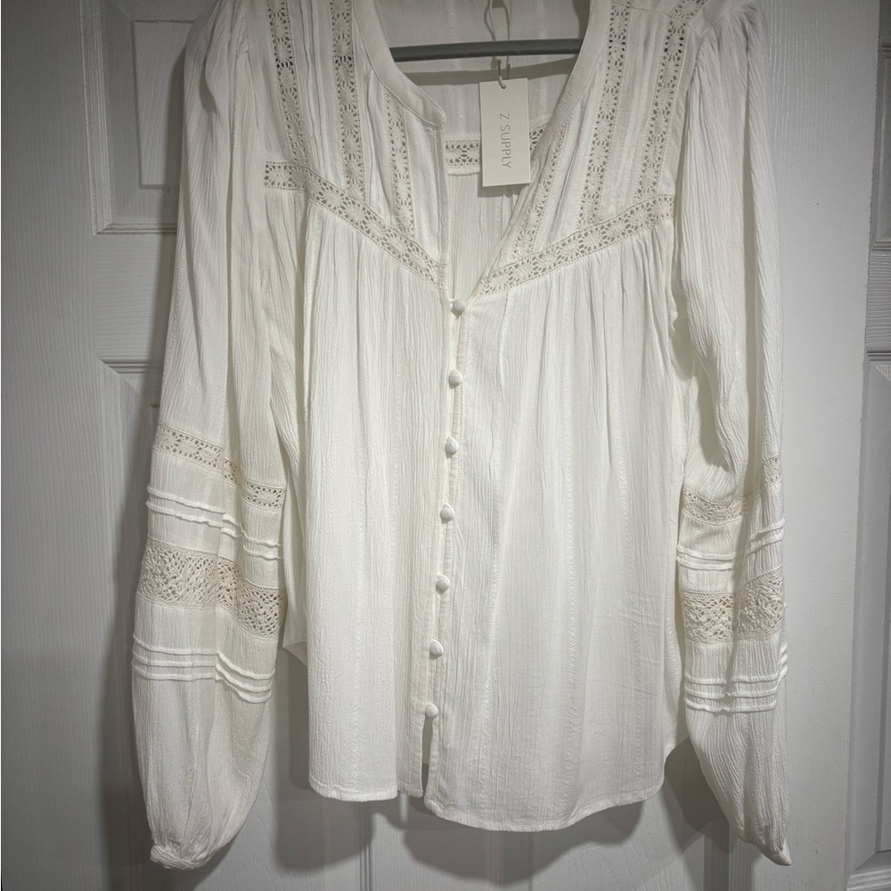 Z Supply white boho split-neck blouse